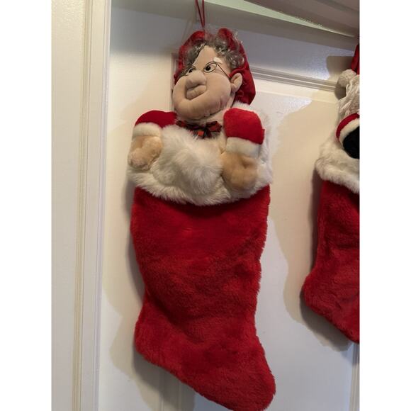 Pair 27” Plush Santa & Mrs Claus Christmas Stockings – Stuffed Doll Heads - Picture 5 of 5
